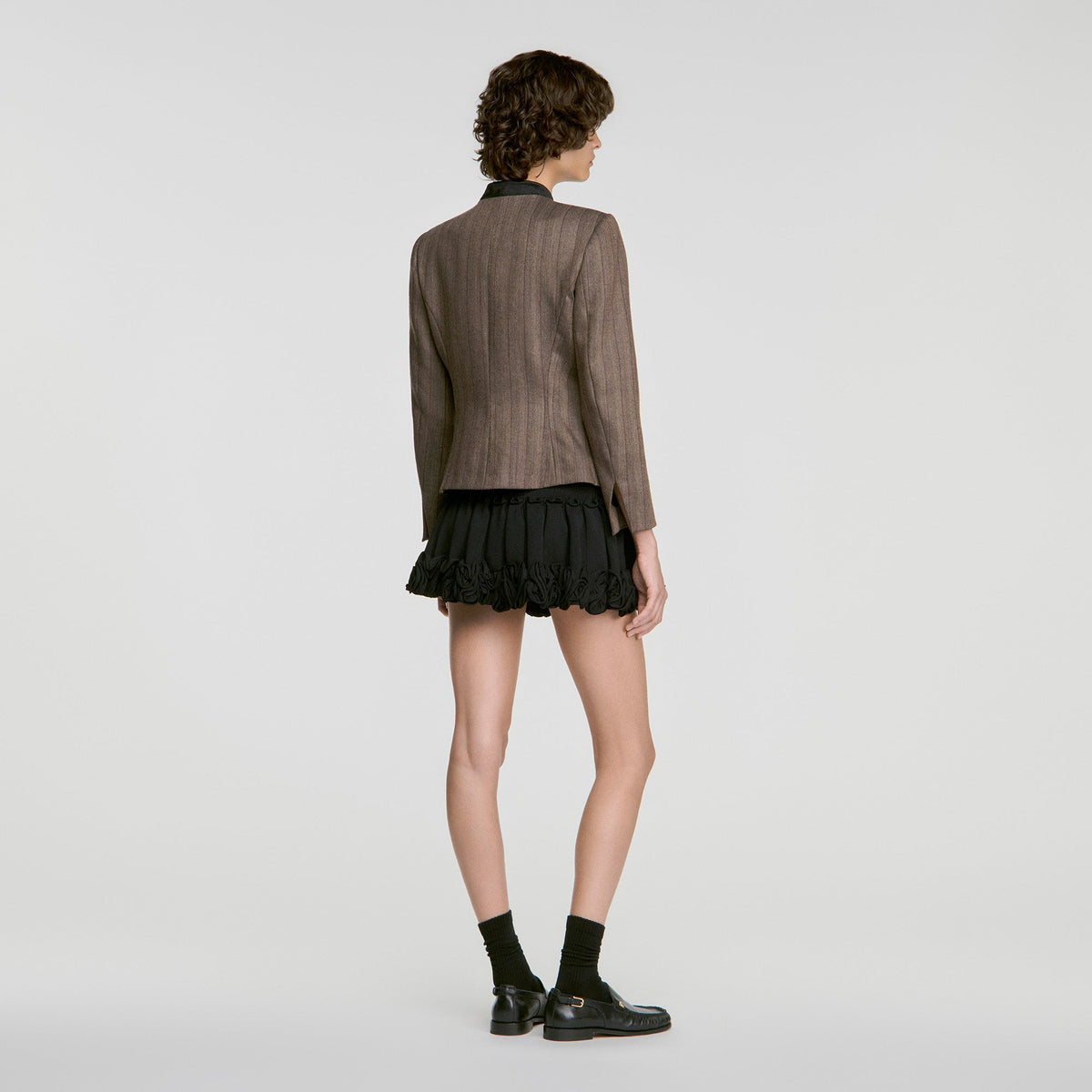 Sixtine Striped Wool Suit Jacket Taupe