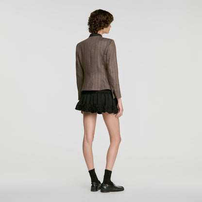 Sixtine Striped Wool Suit Jacket Taupe