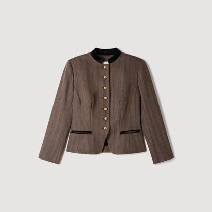Sixtine Striped Wool Suit Jacket Taupe