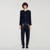 Luck Decorative Button Tweed Jacket Black