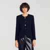 Luck Decorative Button Tweed Jacket Black