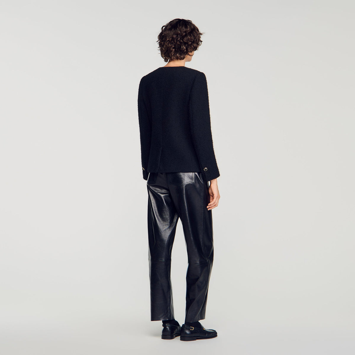 Luck Decorative Button Tweed Jacket Black