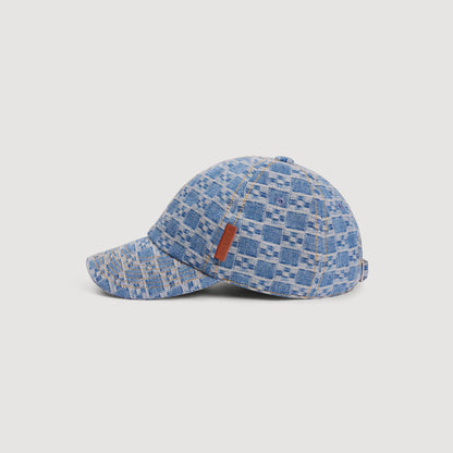 Cap Cross Wash Denim Cap With Cross Motif Blue