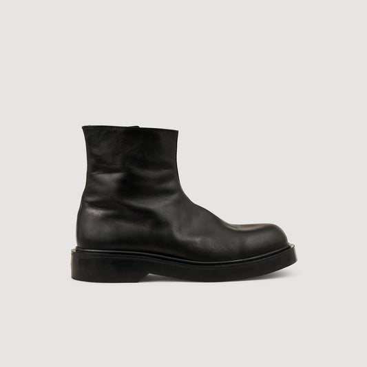 Zipper Boot Leather Ankle Boots Black