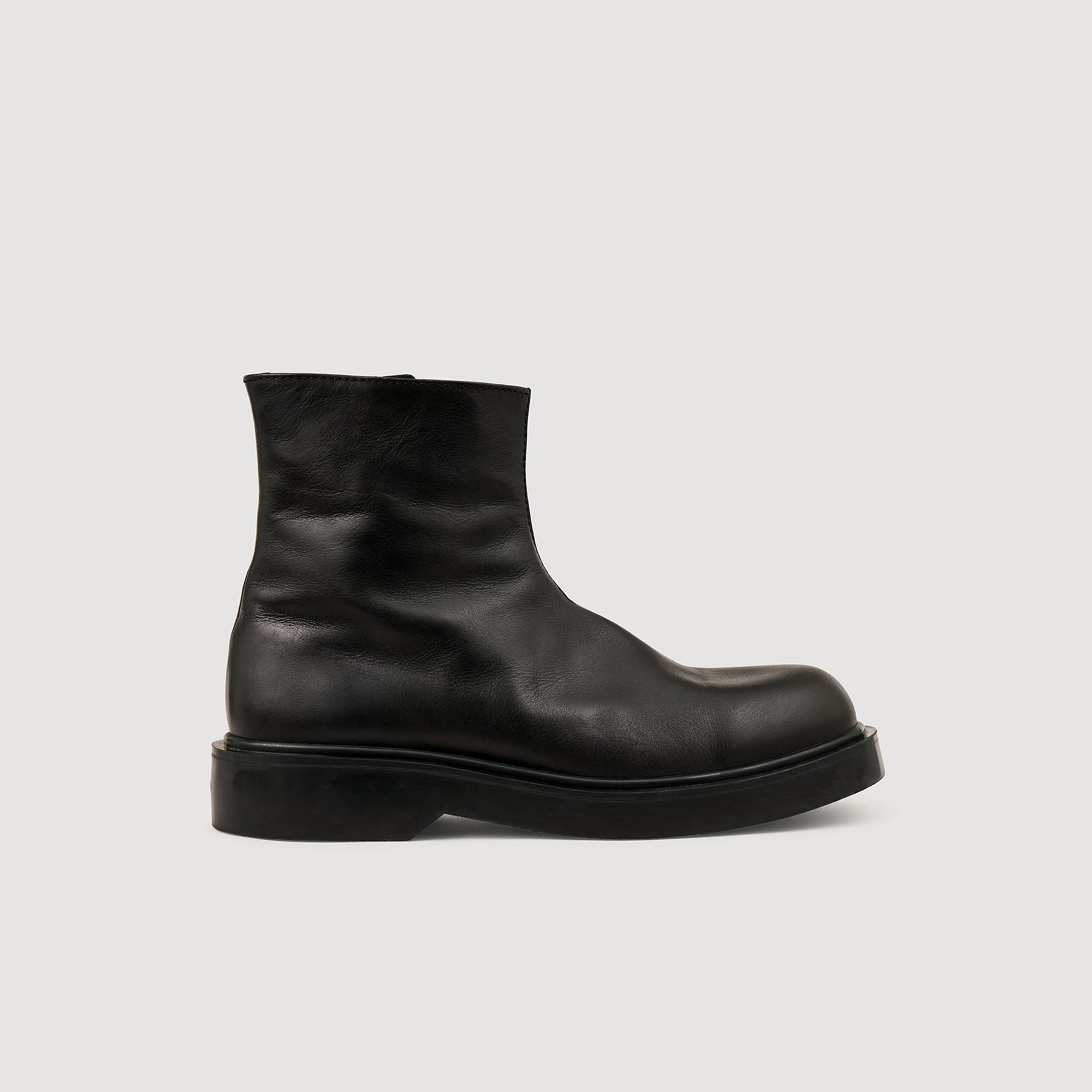 Zipper Boot Leather Ankle Boots Black