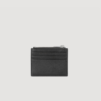 Zipper Leather Card Holder Black