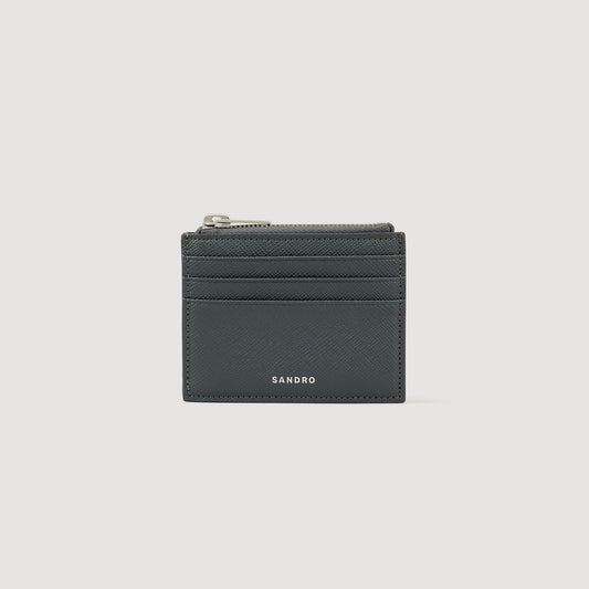 Zipper Reconstituted Leather Cardholder Steel