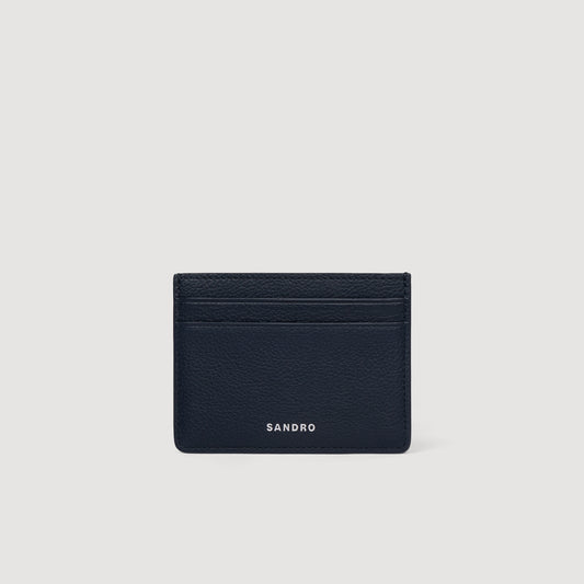 Holder Grain Grained Leather Card Holder Navy Blue