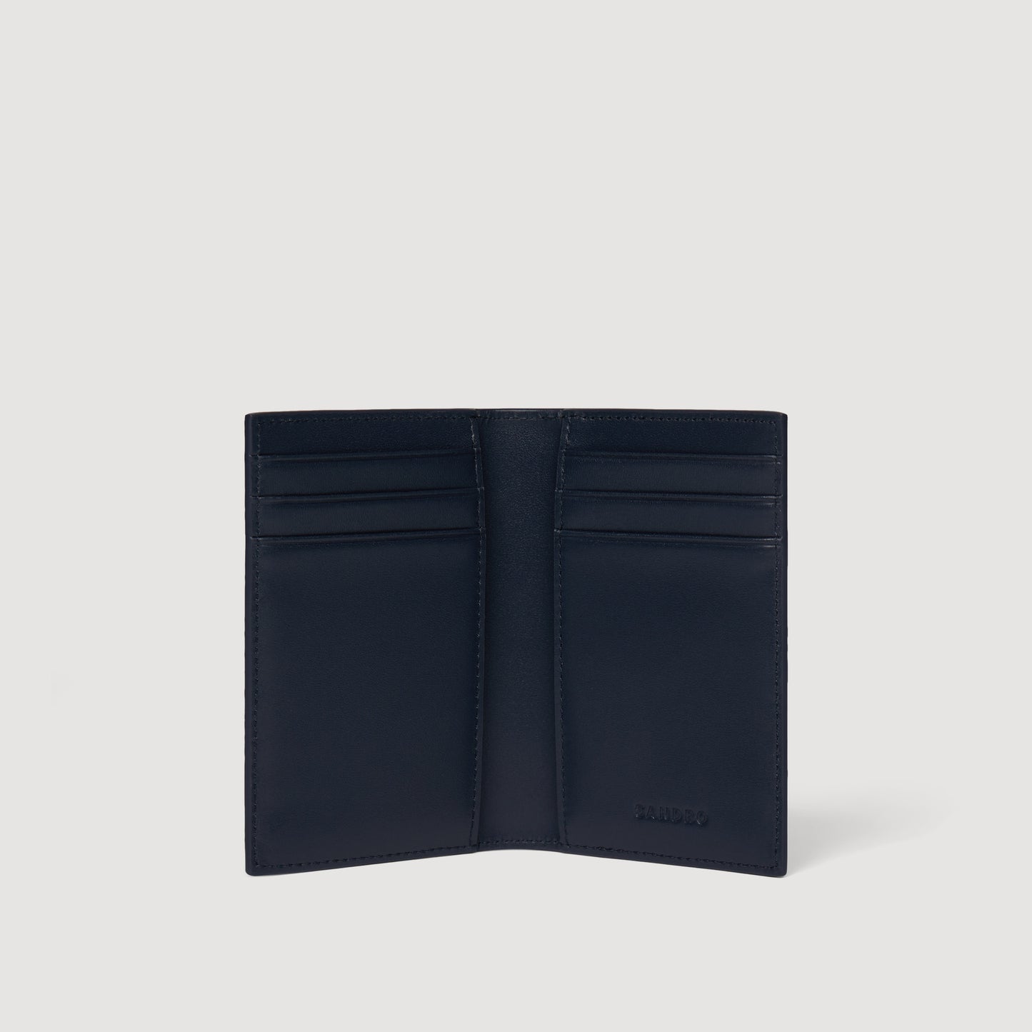 Card Grain Grained Leather Folding Card Holder NAVY BLUE