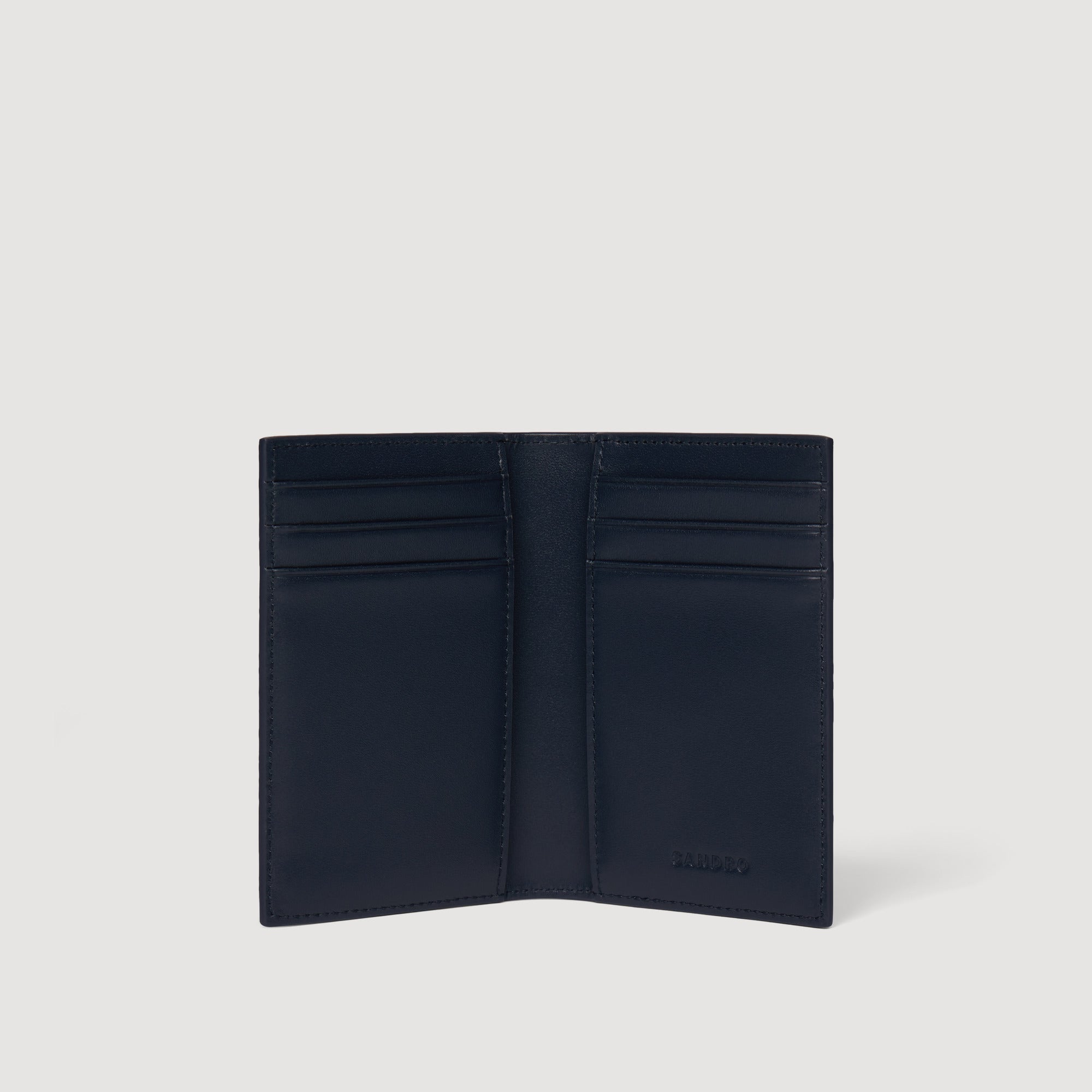 Card Grain Grained Leather Folding Card Holder NAVY BLUE