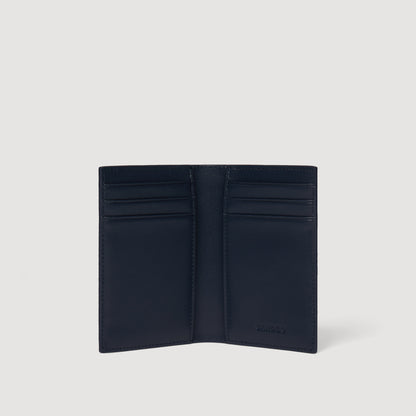 Card Grain Grained Leather Folding Card Holder NAVY BLUE