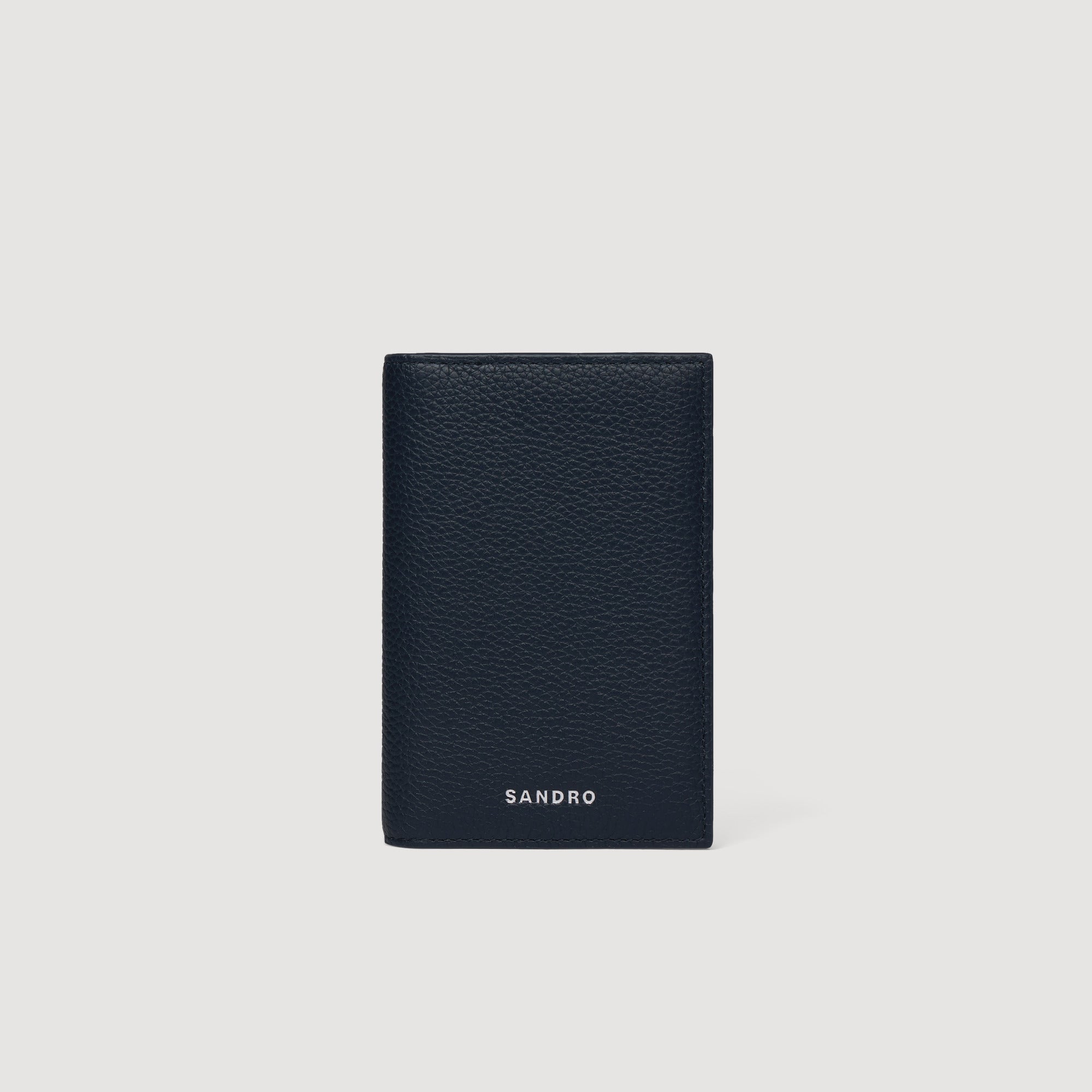 Card Grain Grained Leather Folding Card Holder NAVY BLUE