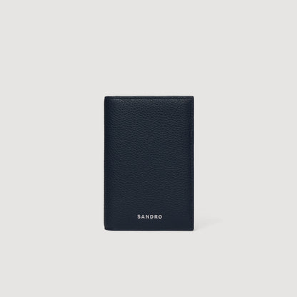 Card Grain Grained Leather Folding Card Holder NAVY BLUE