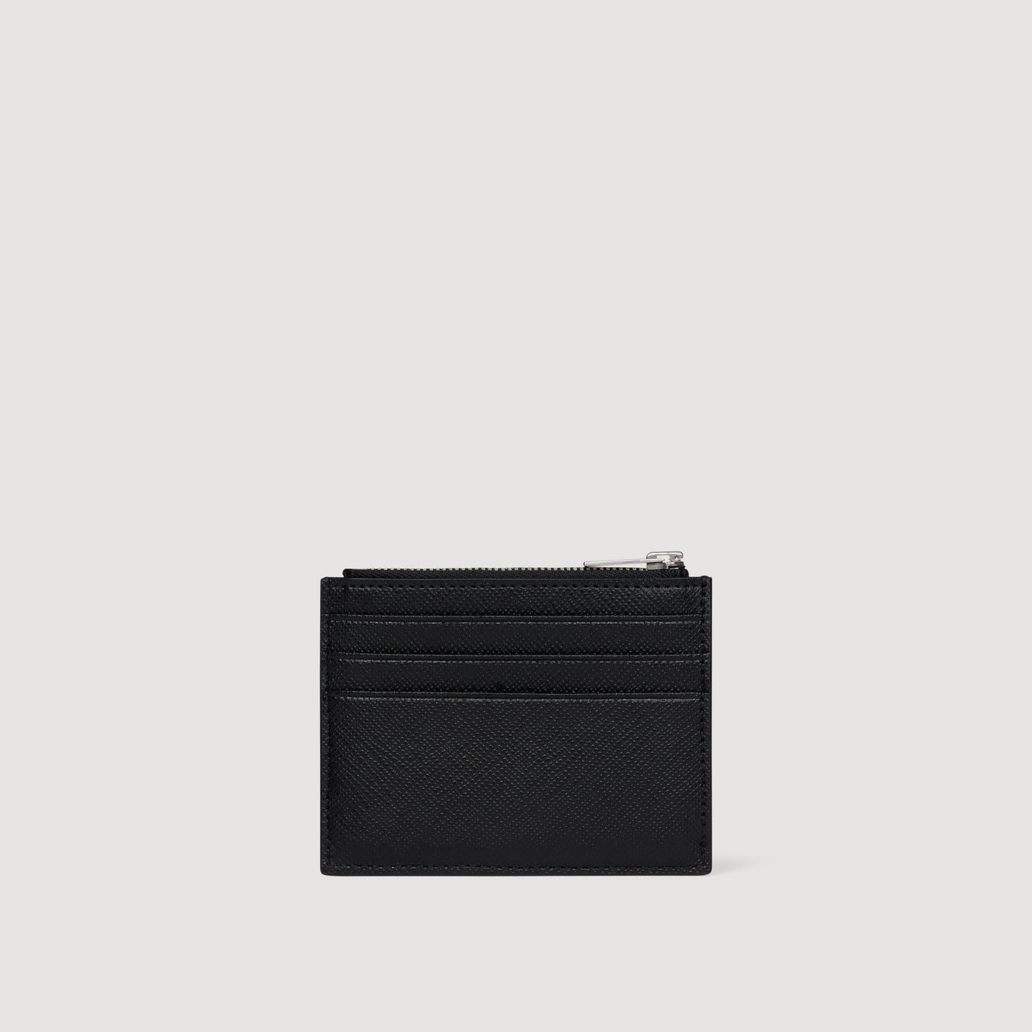 New Zipper Reconstituted Leather Card Holder Black