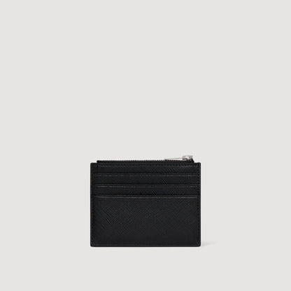 New Zipper Reconstituted Leather Card Holder Black