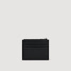 New Zipper Reconstituted Leather Card Holder Black