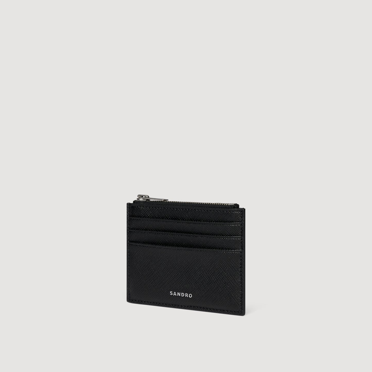 New Zipper Reconstituted Leather Card Holder Black