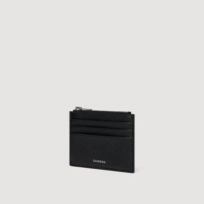 New Zipper Reconstituted Leather Card Holder Black