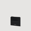 New Zipper Reconstituted Leather Card Holder Black