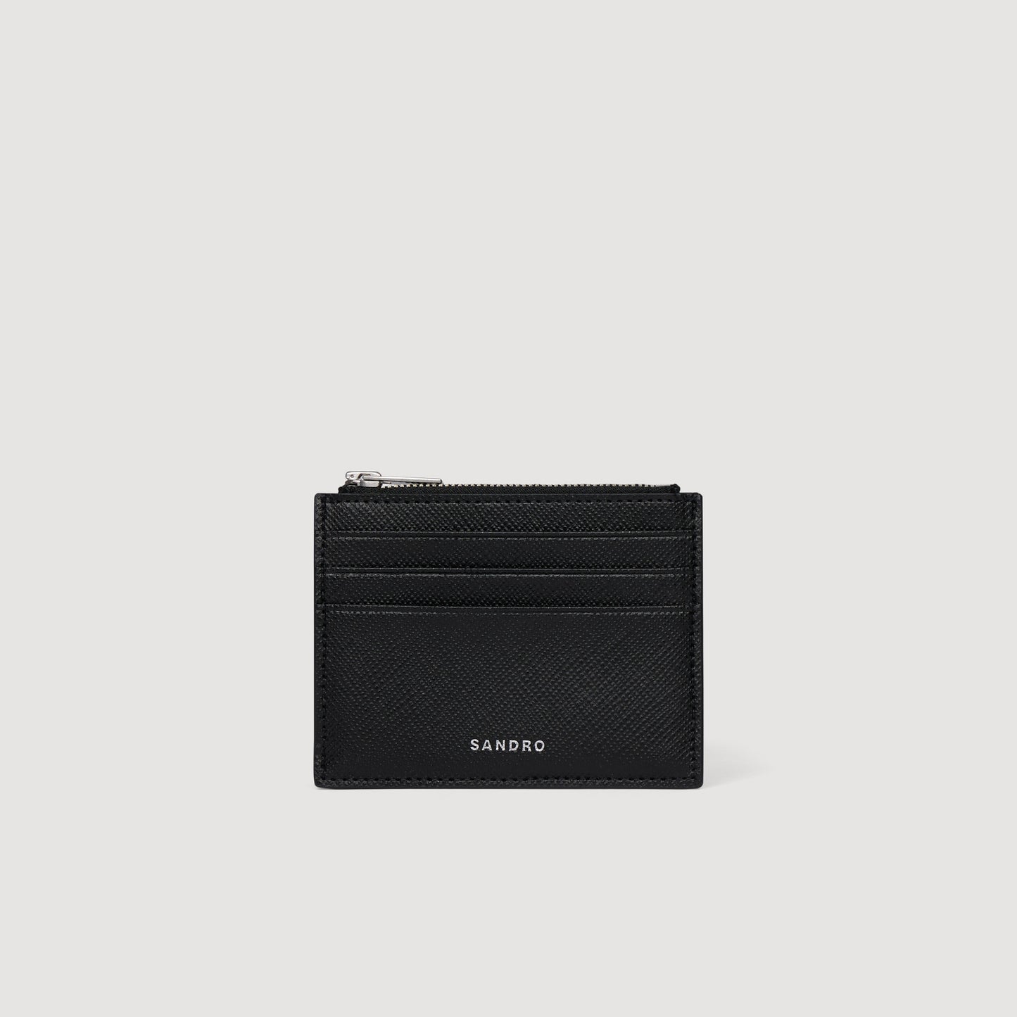 New Zipper Reconstituted Leather Card Holder Black