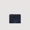 Grained Leather Zip Card Holder Navy Blue