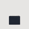 Grained Leather Zip Card Holder Navy Blue
