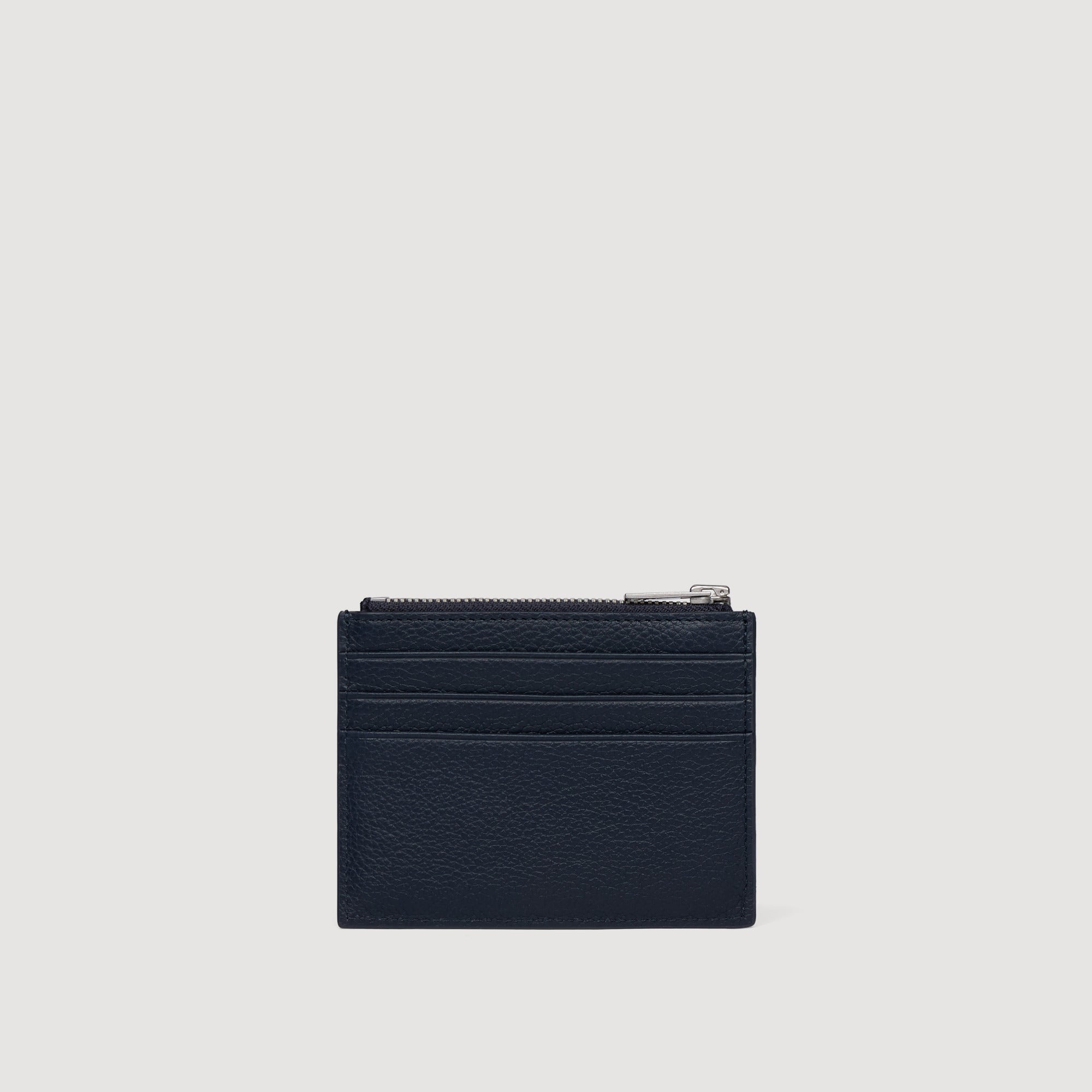 Grained Leather Zip Card Holder Navy Blue