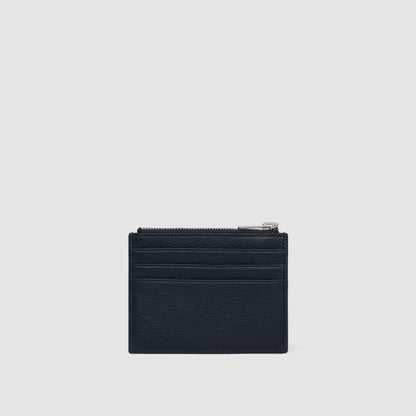 Grained Leather Zip Card Holder Navy Blue