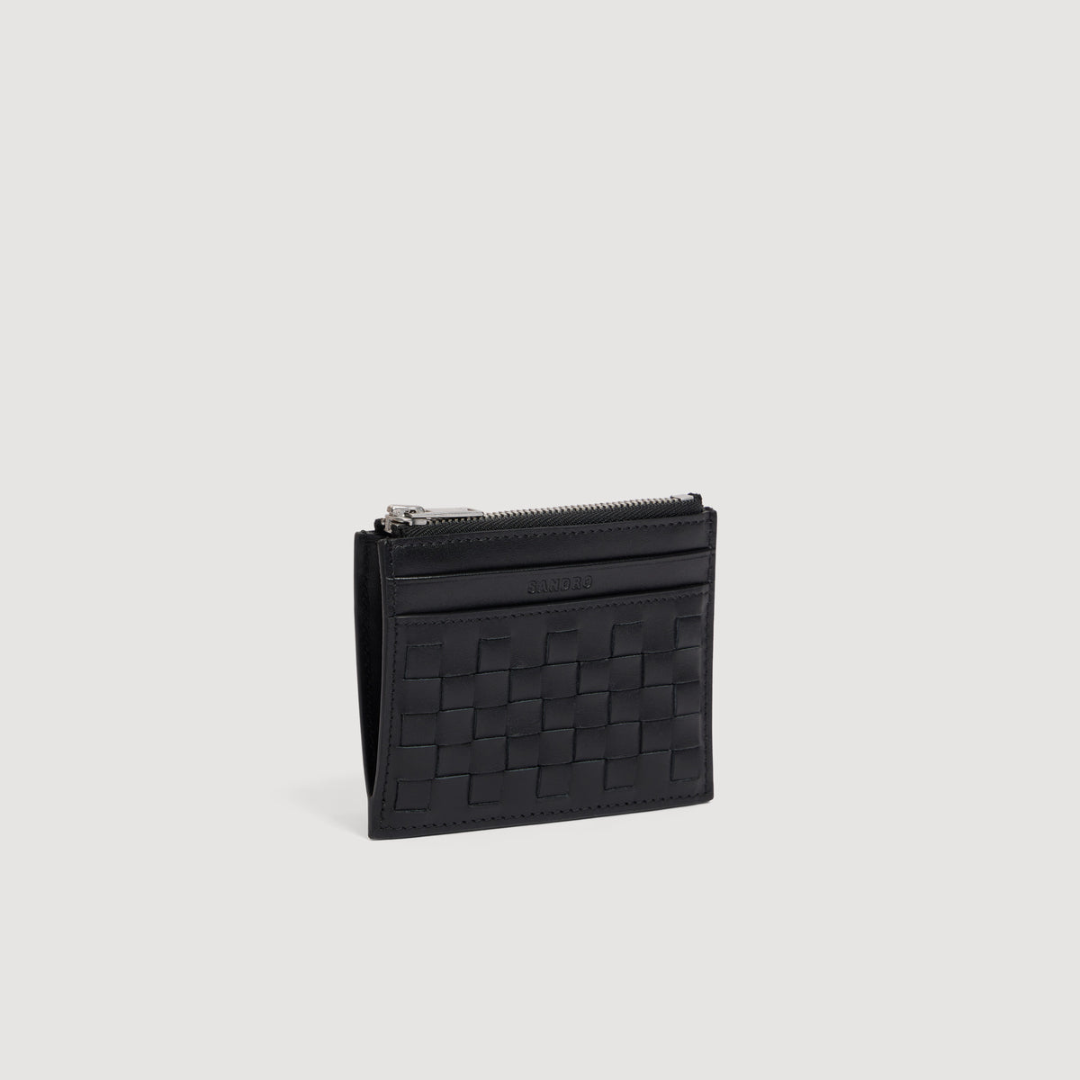 Zipper Woven Woven leather zip card holder Black