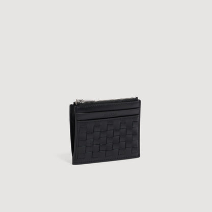 Zipper Woven Woven leather zip card holder Black