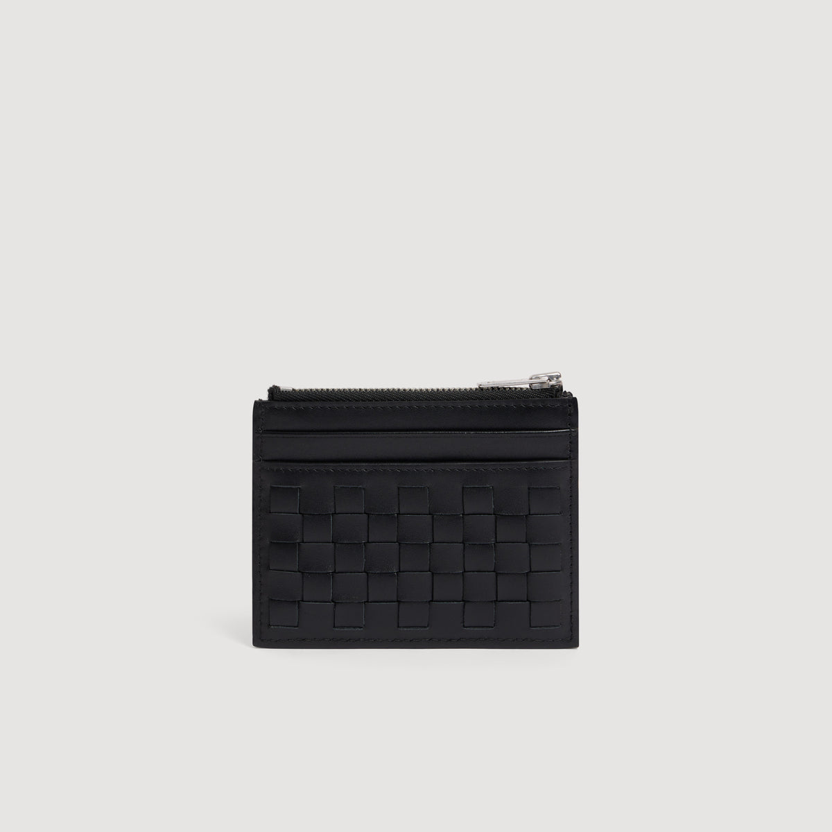 Zipper Woven Woven leather zip card holder Black
