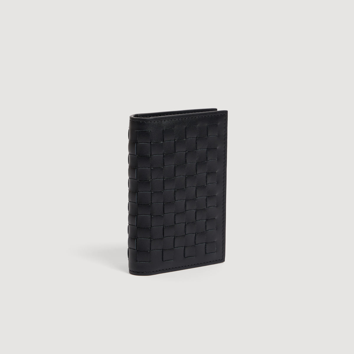 Folded Woven Braided leather card holder Black