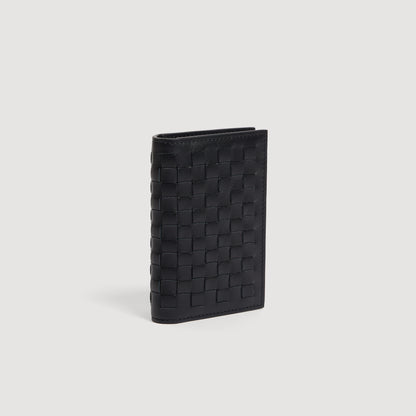 Folded Woven Braided leather card holder Black