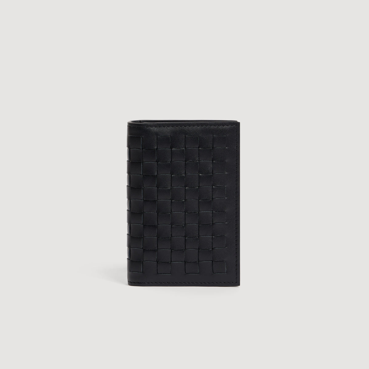 Folded Woven Braided leather card holder Black