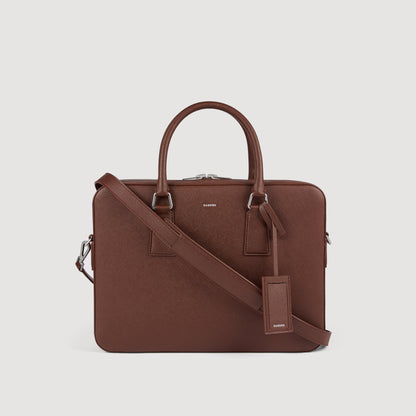 Downtown Large Update Reconstituted Leather Briefcase Cognac