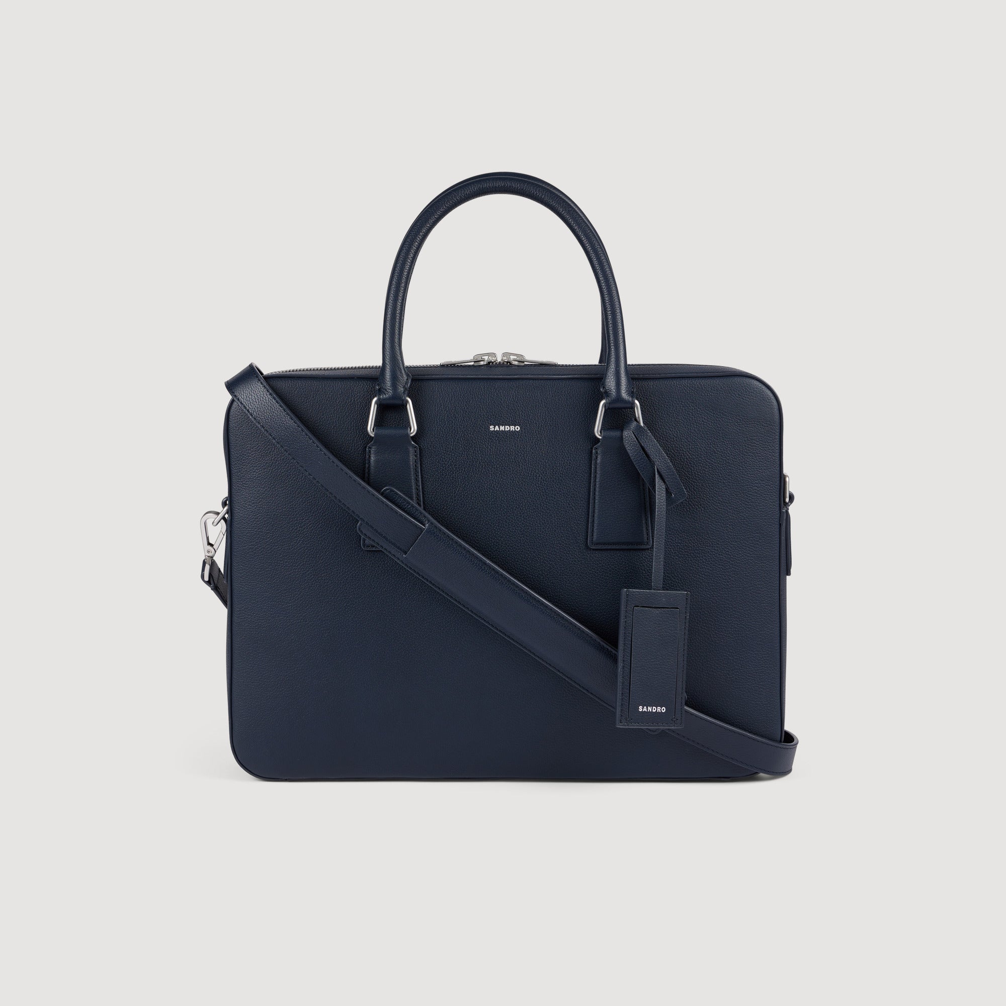 Downtown Grain Large Grained Leather Briefcase NAVY BLUE