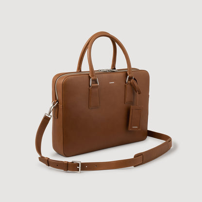 Downtown Grain Large grained leather briefcase Cognac