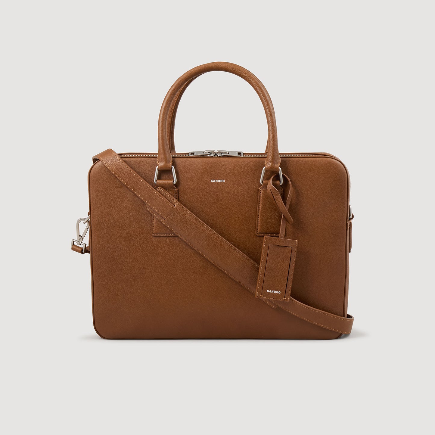 Downtown Grain Large grained leather briefcase Cognac