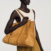Tote Square Cross Suede Split Leather Shopping Bag Camel