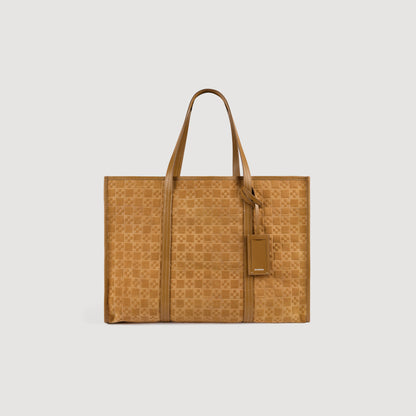 Tote Square Cross Suede Split Leather Shopping Bag Camel