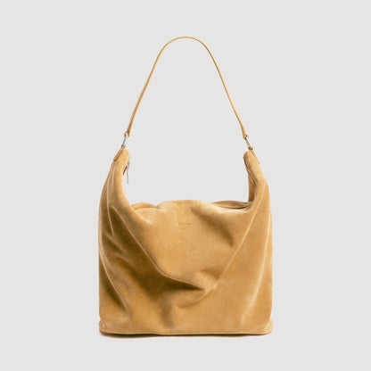 Soft Bag Small Suede Leather hobo bag with logo Camel