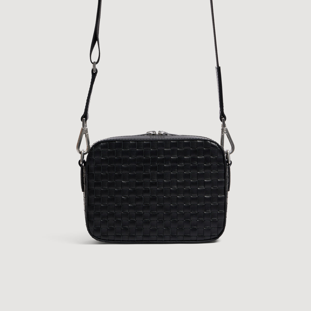 Minibag Hook Woven Small Saffiano leather bag Black