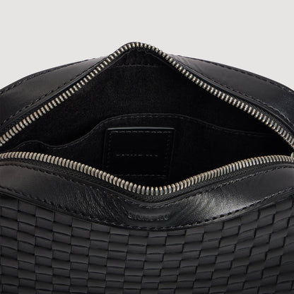 Minibag Hook Woven Small Saffiano leather bag Black