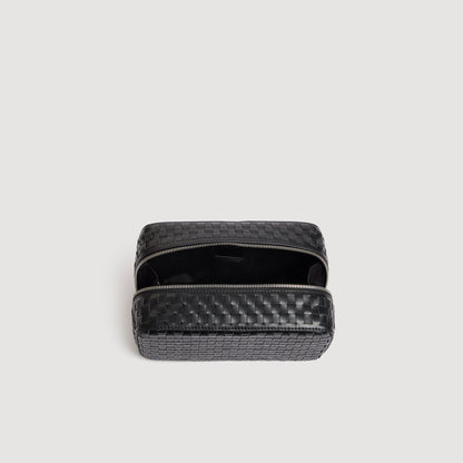 Washbag Woven Woven leather toilet bag Black