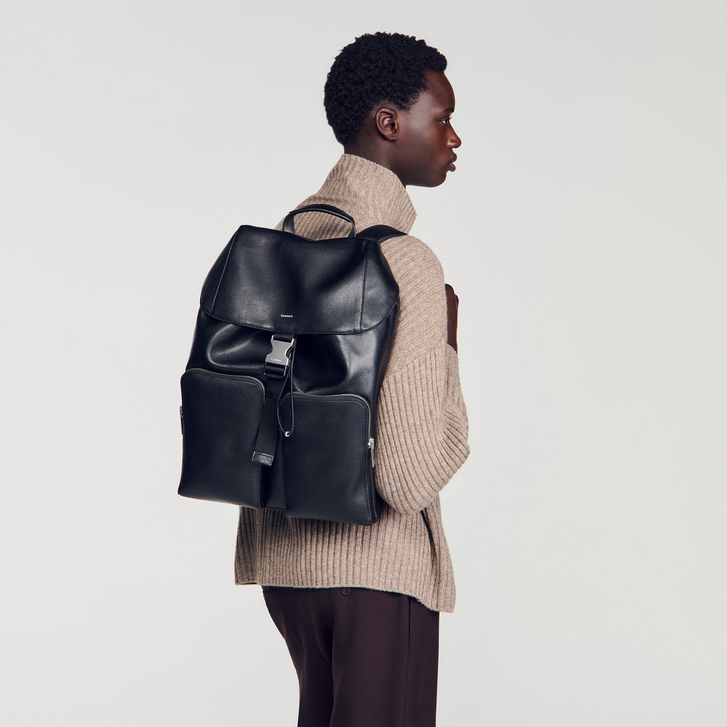Pocket Backpack Reconstituted leather rucksack Black