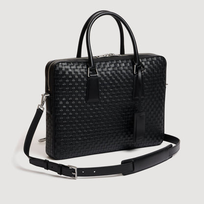 Downtown Woven Soft Woven leather briefcase Black