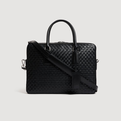 Downtown Woven Soft Woven leather briefcase Black
