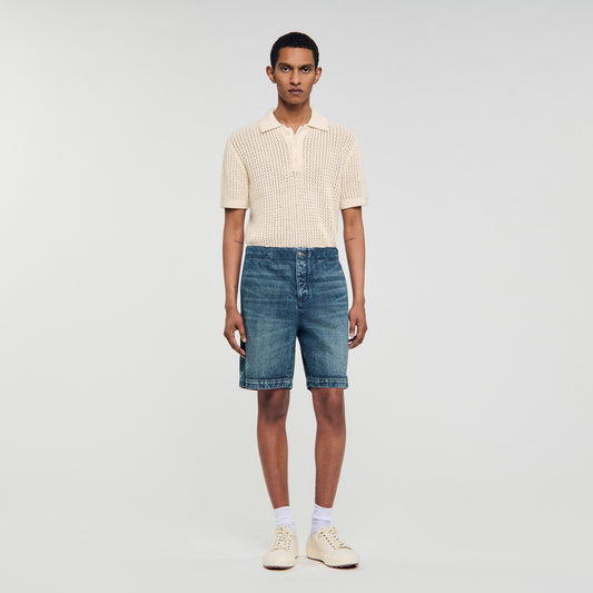 Denim Short Logo Elasticated Denim Shorts Blue Vintage - Denim