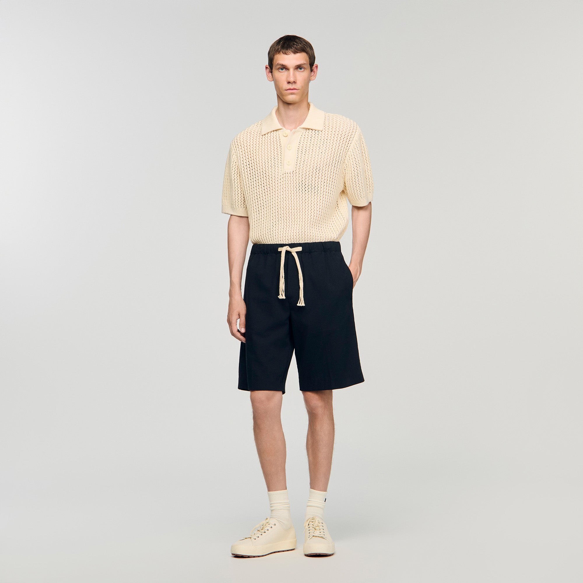 Rope Short Elasticated Waist Cotton Shorts Navy Blue