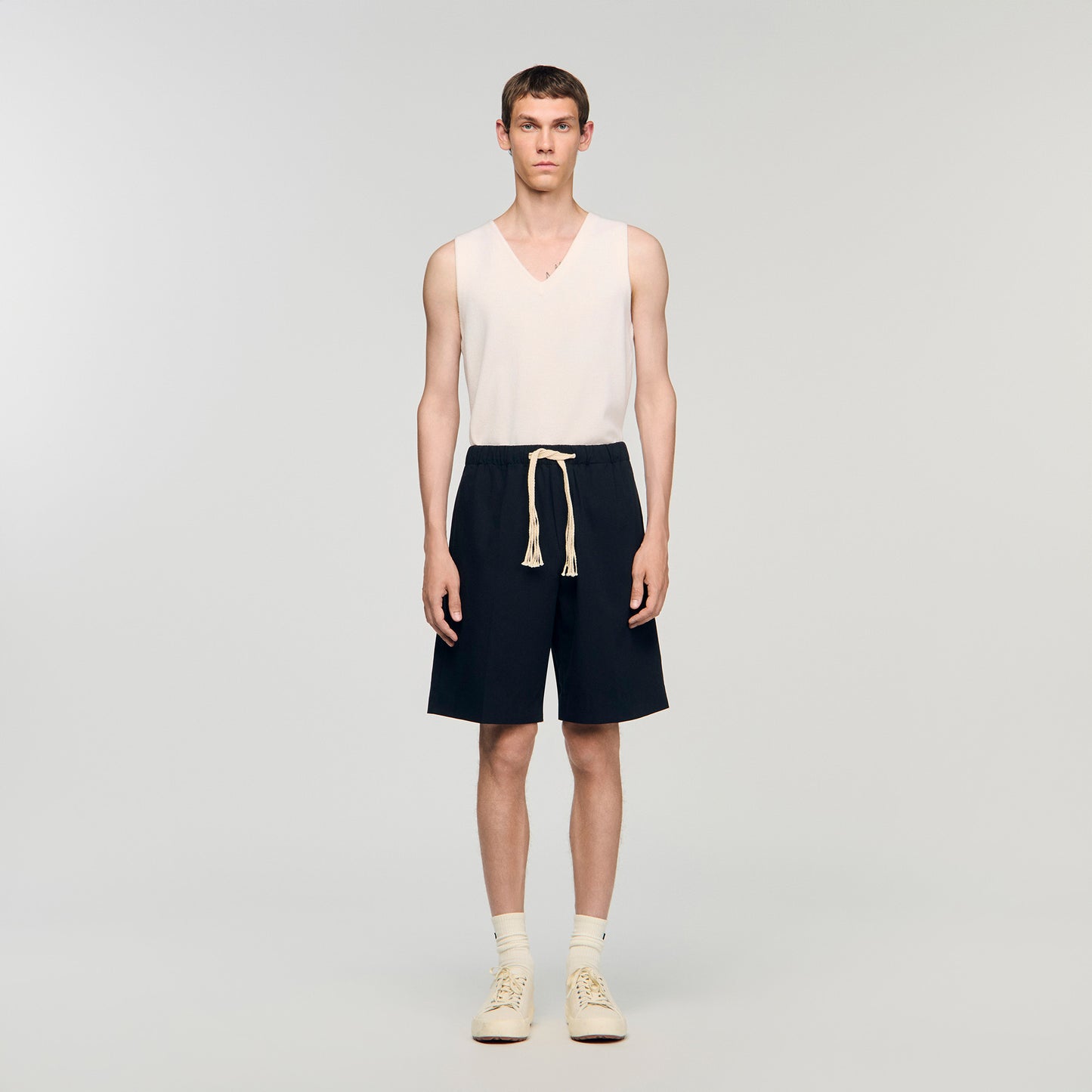 Rope Short Elasticated Waist Cotton Shorts Navy Blue